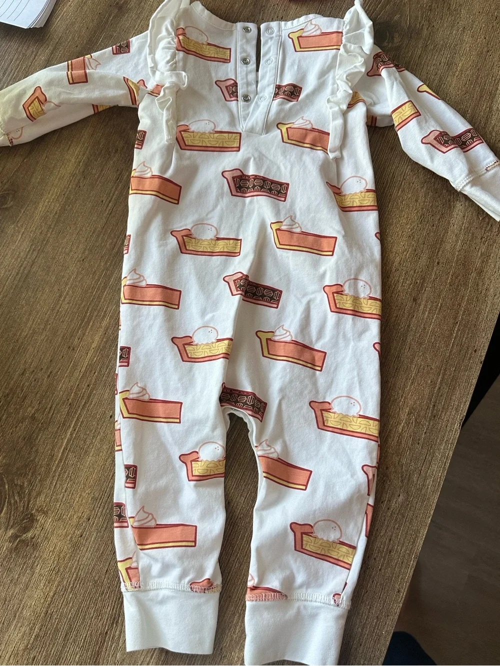 Monica and Andy all-over pie One-Piece Romper with Pink and Yellow Treat Print